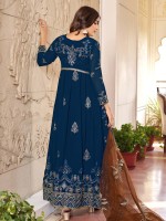 Peacock Blue Faux Georgette Designer Salwar Kameez